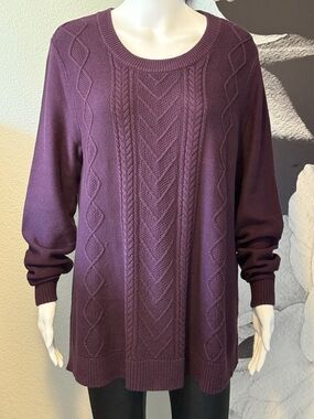 LOFT Outlet Cable Knit Sweater Deep Plum Color Size XL
